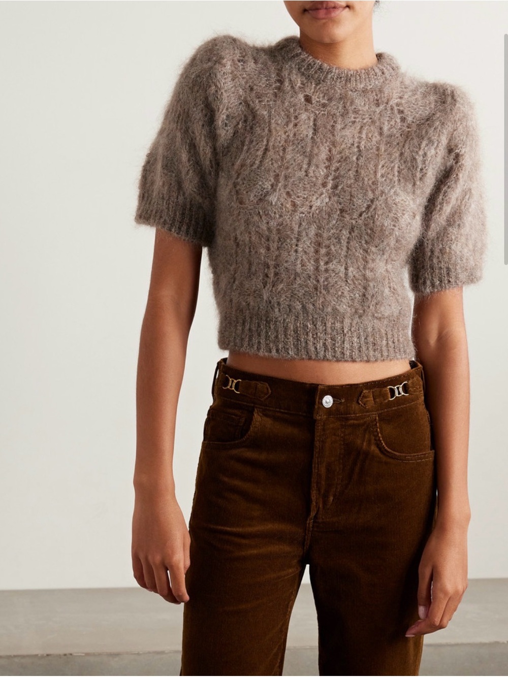 Citizens Of Humanity Taupe Mohair Lace-Knit Short Sleeve Sweater